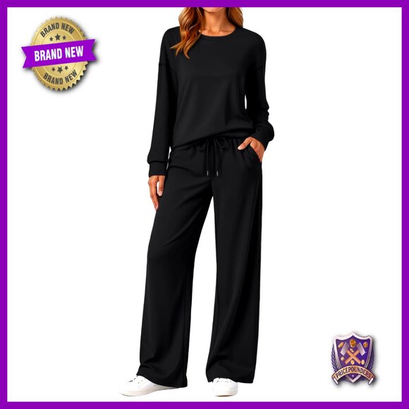 Matching Sweatsuit Set Wide Leg Lounge Tracksuit Minimal Chic Travel Outfit